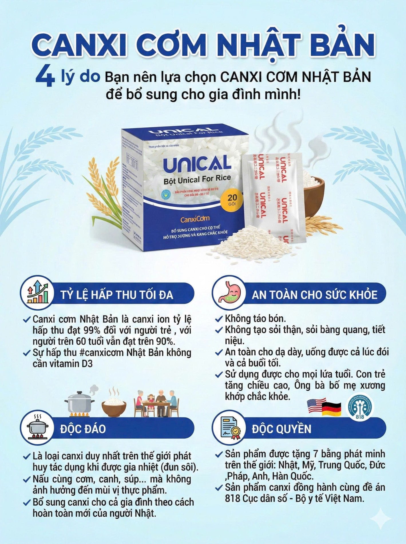 BỘT UNICAL FOR RICE (CANXI CƠM NHẬT BẢN) Mua 5 tặng 1 (freeship)