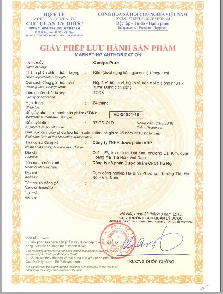 KẼM CONIPA PURE (Combo 2 hộp freeship)